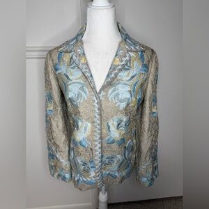 Biya Johnny Was Embroidered Floral Silk Blazer Size Medium